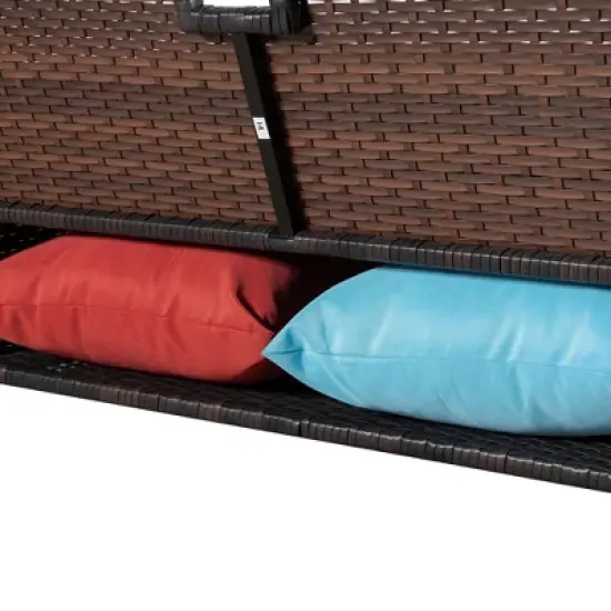 4pc Wicker Patio Sectional Seating Set with Cushions - Brown/Blue - GODEER image {10}