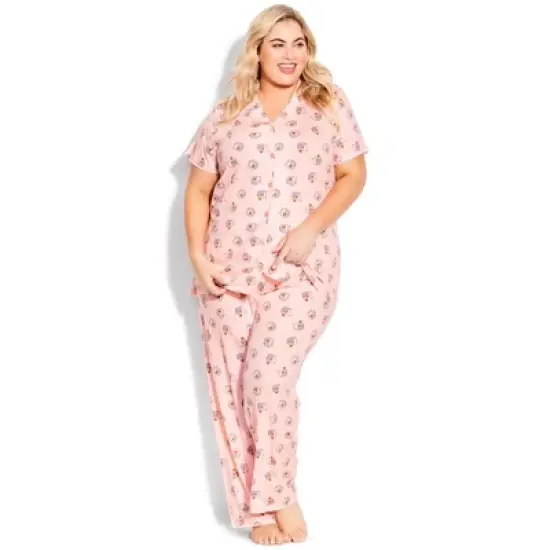 Women's Plus Size Hedgehog Button Sleep Top - pink | AVENUE image {6}