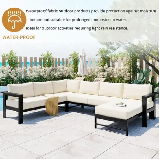 CLIHOME U-shaped Multi-person Outdoor Sofa Set, Conversation Set for Gardens, Backyards, Balconies image {5}