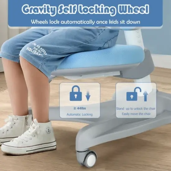 Costway Kids Study Desk Chair Adjustable Height Depth w/Sit-Brake Casters image {9}