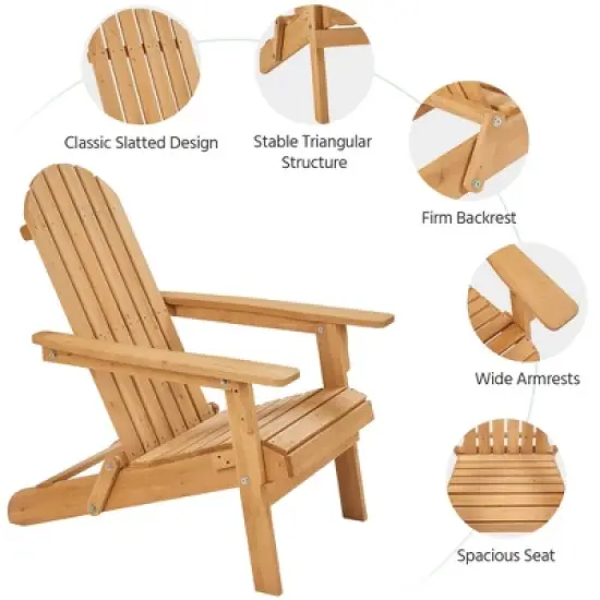 Yaheetech Folding Adirondack Chair Solid Wood Garden Chair Weather Resistant, Brown image {4}