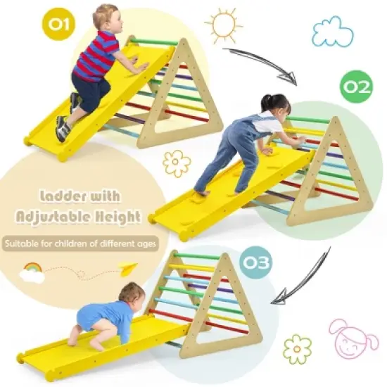 Costway 3 in 1 Kids Climbing Ladder Set 2 Triangle Climbers w/Ramp for Sliding & Climbing image {6}