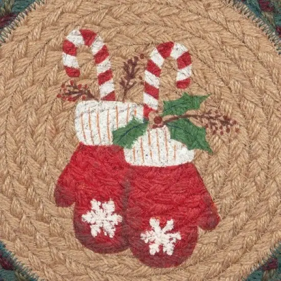 Earth Rugs Suzanne Pienta Round Table Trivet &ndash; Cozy Mitten Art on Natural Jute image {2}