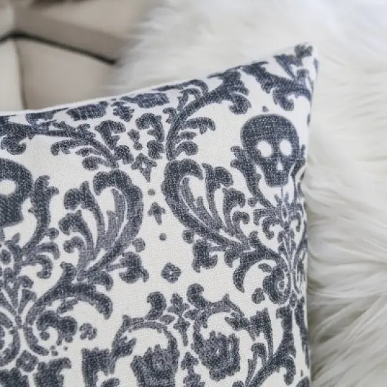 Chery Life Damask Throw Pillow &uml;C Black & White Cotton Linen image {3}