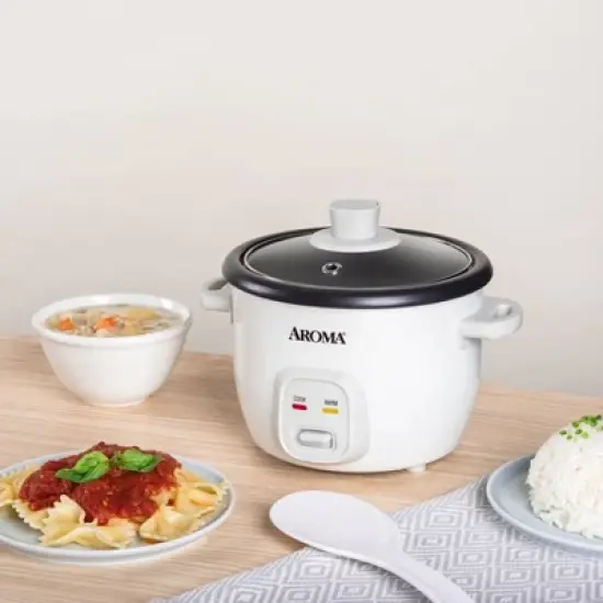 Aroma 4 Cup Pot Style Rice Cooker - White: Nonstick, Stay-Cool Handles, 1 Setting, 250W, Includes Glass Lid & Manual image {3}