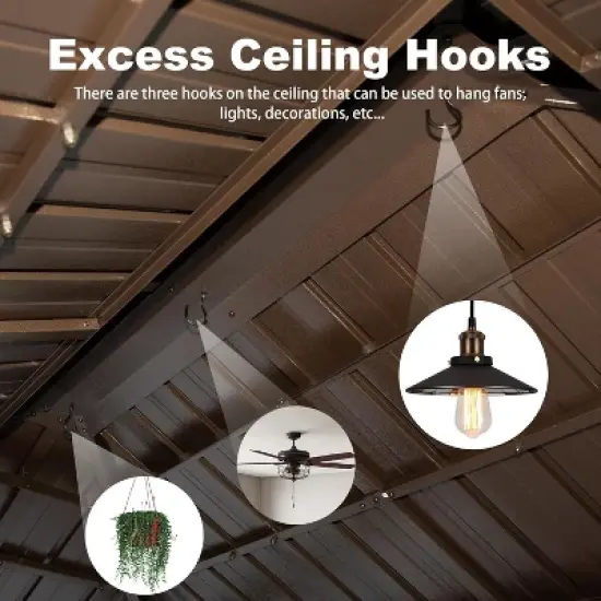 DOMETOUR 6x10FT Hardtop Grill Gazebo with Double Steel Roof, 2 Cabinets & Ceiling Hooks for Patio, Backyard, Lawn, Brown image {5}