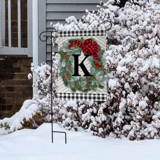 Briarwood Lane Winter Garden Flag 12x18 For Outdoor Winter Wreath Monogram Letter K For Winter Garden Flag Flags For Outside image {3}