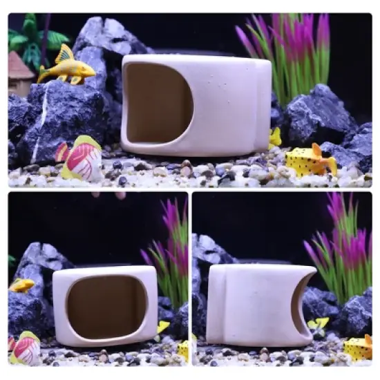 Unique Bargains Ceramic Aquarium Hideaway Rock Cave Fish Tank Decoration Beige Yellow 4.9"x4.29"x3.39" image {3}