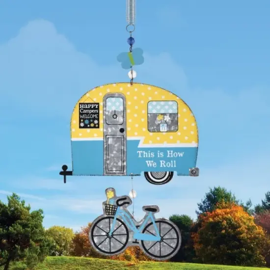 Collections Etc Blue Camper and Bicycle Bouncy Garden Mobile Blue image {1}