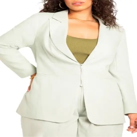 ELOQUII Women&rsquo;s Plus Size Zip Up Exaggerated Shoulder Blazer image {1}