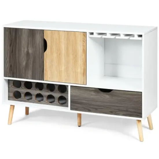 Costway Mid-Century Buffet Sideboard Wooden Storage Cabinet w/ Wine Rack & Glass Holder image {3}