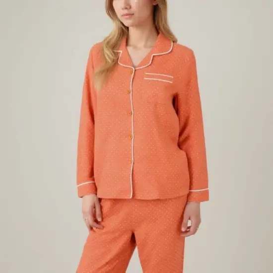Anna-Kaci Lounge Women's Polka Dot Pajama Set with Long Sleeve Button-Up Top Contrast Piping and Relaxed Fit Matching Pants image {2}