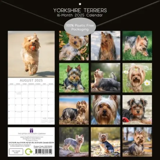 The Gifted Stationery 2025 Square Wall Calendar, Yorkshire Terriers, 16-Month Animals Theme with 180 Reminder Stickers (12 x 12 In) image {3}