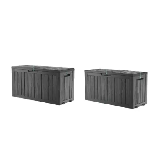 DSVIMOY Deck Boxes, 2-Piece 75 Gal Outdoor Storage Deck Box, Small Patio Storage Bin for Garden Tools, Black, 46.06"*21.06"*21.65" image {5}