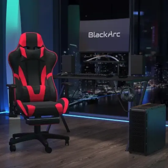 BlackArc Tango Gaming Desk & Chair Set - Reclining Gaming Chair with Slide-Out Footrest & Gaming Desk with Cupholder/Headphone Hook image {1}