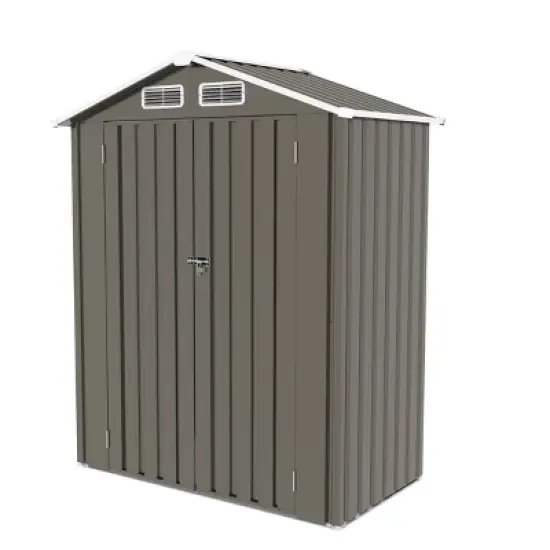 Hrinhom 60.3"W Metal Outdoor Lockable Door Storage Shed, Tool Shed with Peaked Roof Waterproof image {6}