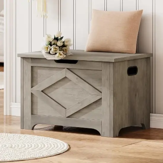 Storage Chest, Wooden Toy Storage Bench, Modern Style Lift-Top Toy Chest with Safety Hinge for Entryway, Bedroom, Living Room, image {11}