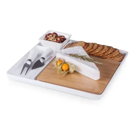 NFL Los Angeles Chargers Bamboo Peninsula Cutting Board Serving Tray with Cheese Tools image {1}