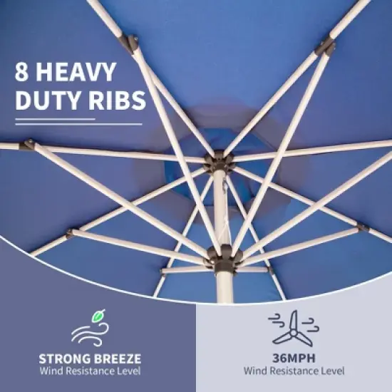 Syemin Outdoor Patio Umbrella with 8 Sturdy Ribs, Push Button Tilt and Crank, Waterproof, UV-Resistant Uitable for Garden, Blue, 120"*120"*97.2" image {3}