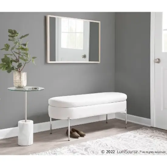 48" Chloe PU Leather/Metal Storage Bench Chrome/White - LumiSource image {8}