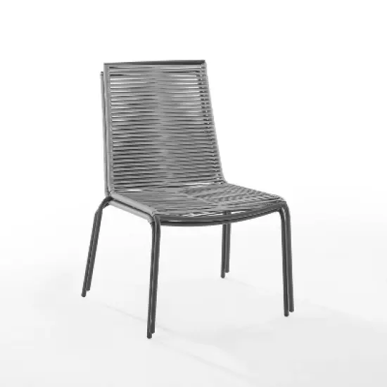 Fenton 2pk Outdoor Wicker Stackable Chairs - Gray - Crosley image {7}