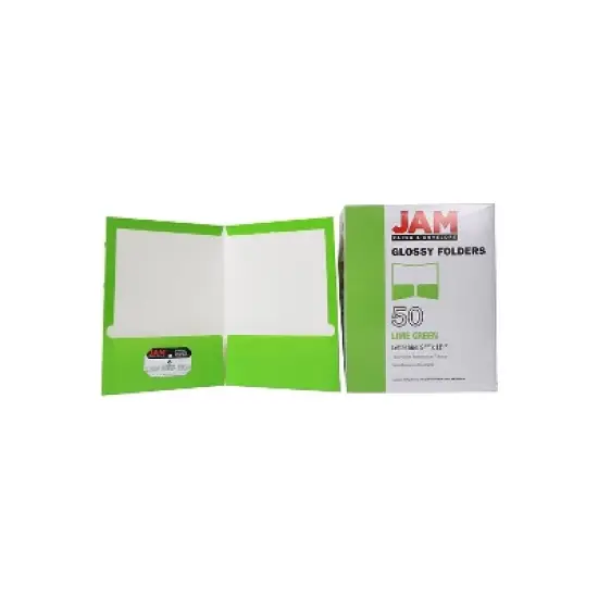 JAM Paper Laminated Two-Pocket Glossy Presentation Folders Lime Green 385GLID image {7}