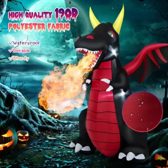 Tangkula 8 FT Tall Halloween Inflatable Dragon Indoor Outdoor Blow up Decoration w/Wing Tail, Bright Internal Lights Giant Animated Dragon image {3}