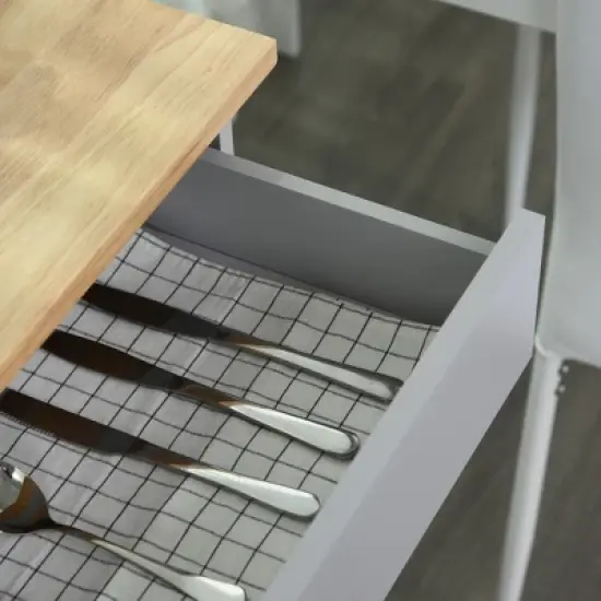 HOMCOM Kitchen Island Cart Rolling Trolley Cart with Drawer, Storage Cabinet & Towel Rack, Gray image {5}