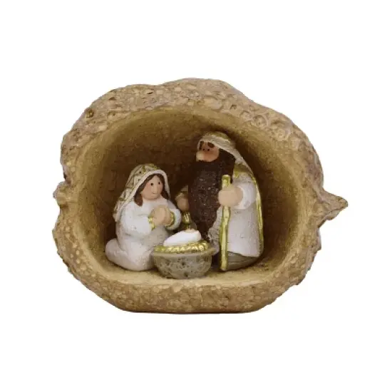 Transpac Gold Nut Shell Holy Family Decorative Object for Nativity Scene Christmas Tabletop Decoration Indoor Gift image {1}