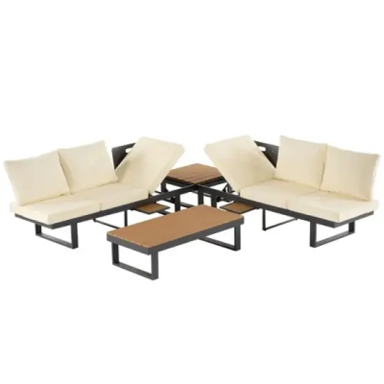 Outdoor Modular Sectional Sofa Set with Coffee Table, Side Table, and Adjustable Reclining Seats image {11}