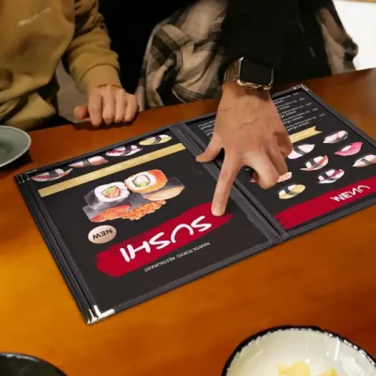 WeChef 10 Pack Restaurant Menu Covers 8.5 x 11" Book Style 8 Views Clear Cafe Black image {8}