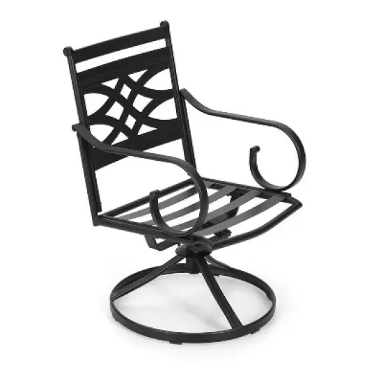 7pc Outdoor Dining Set with Svivel Chairs with Cushions & Large Metal Rectangle Table with Umbrella Hole - Captiva Designs image {18}