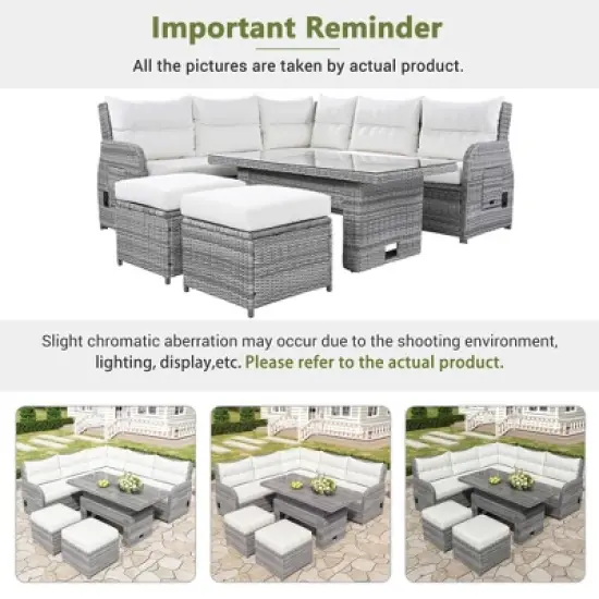 Outdoor Rattan Furniture Set, Patio Seating Group Conversation Set with Height-Adjustable Table and Recliner Seats -ModernLuxe image {6}