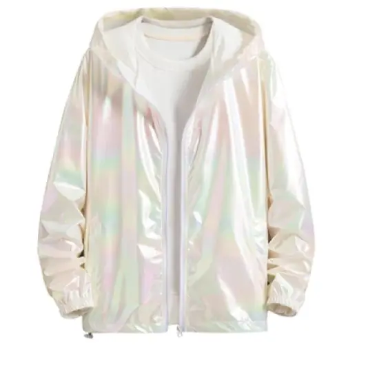 Lars Amadeus Men's Metallic Jacket Lightweight Zip Up Holographic Shiny Hooded Jackets image {8}