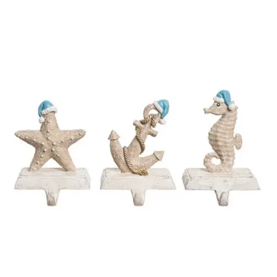 Transpac Coastal Christmas Stocking Holder Set of 3 Colorful Resin Mantel Decorations for Holiday Decor and Gift Giving image {1}