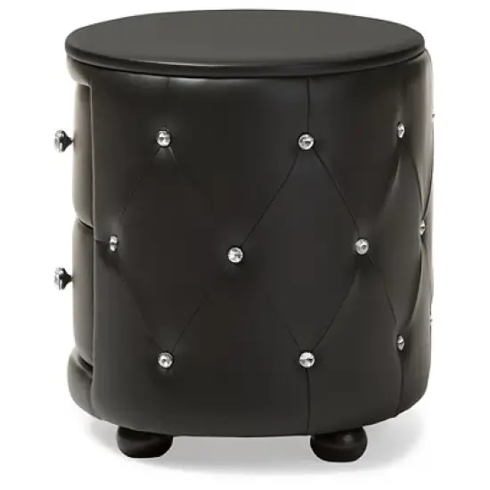 Davina Hollywood Glamour Style Oval 2 - Drawer Faux Leather Upholstered Nightstand - Baxton Studio image {3}