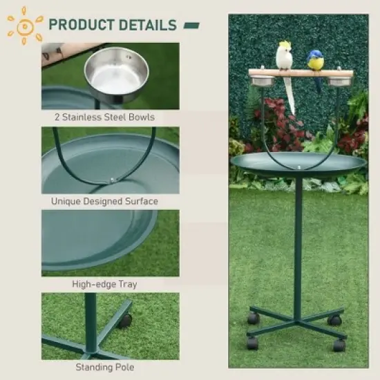 Resenkos 48" Rolling T-Stand Bird Training Activity Playground With Perch Green image {4}
