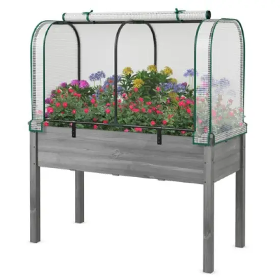 Tangkula Raised Garden Bed with Greenhouse Waterproof Sun-Protective Green Hot House image {10}