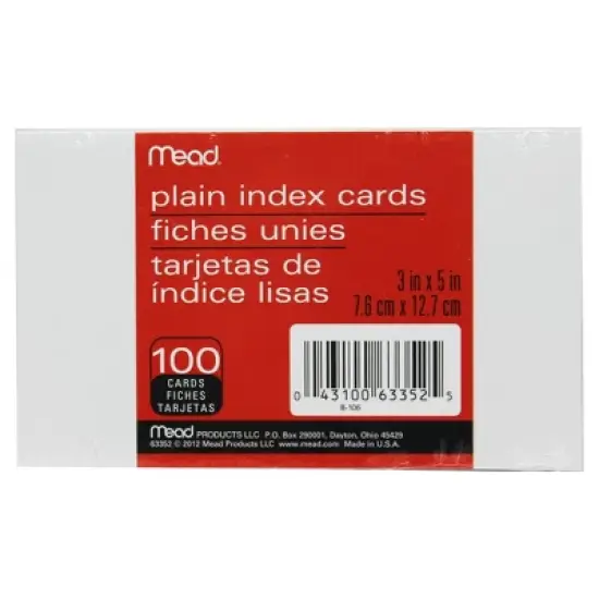 Mead&reg; Index Cards, Plain, 3 x 5, 100 Per Pack, 12 Packs image {1}