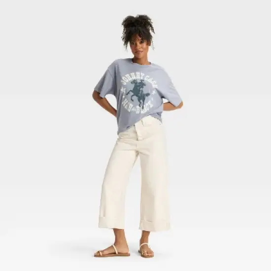 Women's Johnny Cash "Man in Black" Short Sleeve Graphic Oversized T-Shirt - Blue image {2}