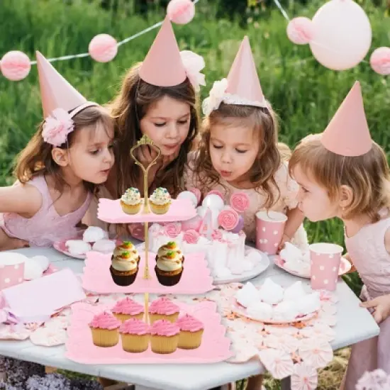 Unique Bargains 3 Tier Dessert Cupcake Stand Square with Tiered Serving Tray for Donuts Fruits Pink Gold Tone image {5}