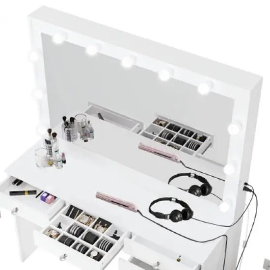 Nuit Lighted Makeup Vanity with Knobs - Boahaus image {2}