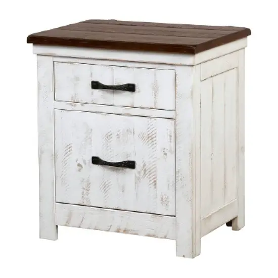 3pc Willow Rustic Bedroom Set with 2 Nightstands Distressed White/Walnut - HOMES: Inside + Out image {2}