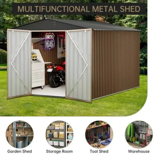 Large Metal Storage Sheds,8X 8 FT Outdoor Storage Shed, with Reinforced Sloping and Lock,Waterproof，for Backyard, Garden Patio Lawn image {7}