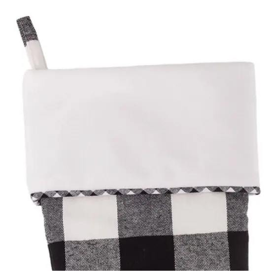 20in HangRight Buffalo Check Christmas Stocking Black/White - Haute D&eacute;cor: Adjustable Loop, Polyester image {1}