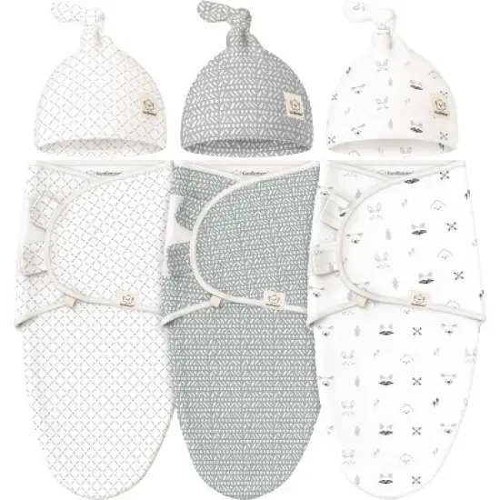 3-Pack Organic Swaddle Sleep Sacks Baby with Knot Hats, Newborn Premies Swaddles Wrap 0-3 Months, Ergonomic Wearable Blanket image {16}