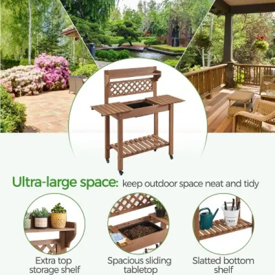 Yaheetech Outdoor Garden Potting Bench Wooden Work Station image {4}