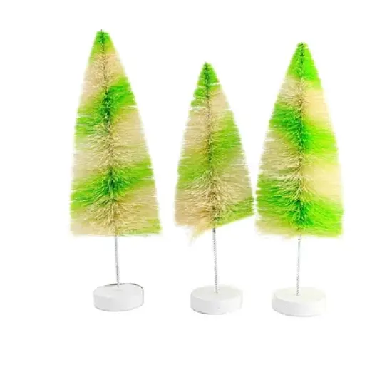 Bethany Lowe 12.0 Inch Lime Stripes Delight Halloween Decorative Tree Set , Halloween Decor Bottle Brush Trees (3PC) image {2}