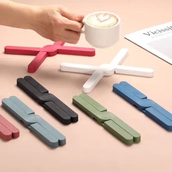 Unique Bargains Foldable Heat Resistant Non-Slip Silicone Trivet Mat for Pots Coasters image {3}