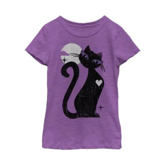 Girl's Lost Gods Halloween Full Moon Cat Heart T-Shirt image {3}
